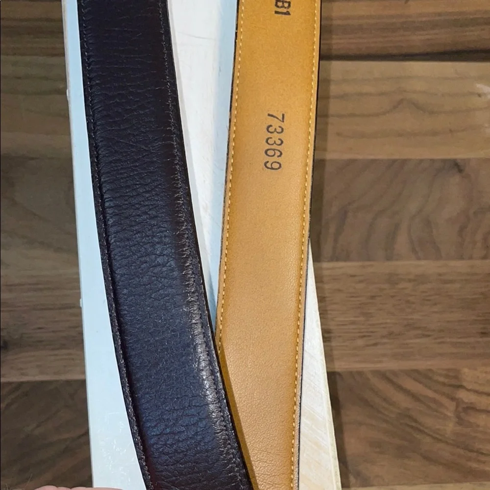 LL Bean Brown Leather Belt Size 38 Brass Buckle Made USA Genuine Leather Classic